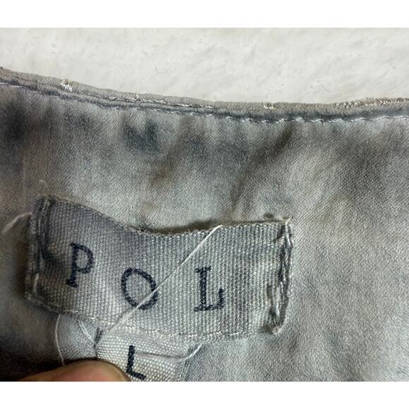 POL L Gray Boho Open Front Embroidered Kimono Cardigan Coastal Minimalist Hippie - Picture 5 of 9